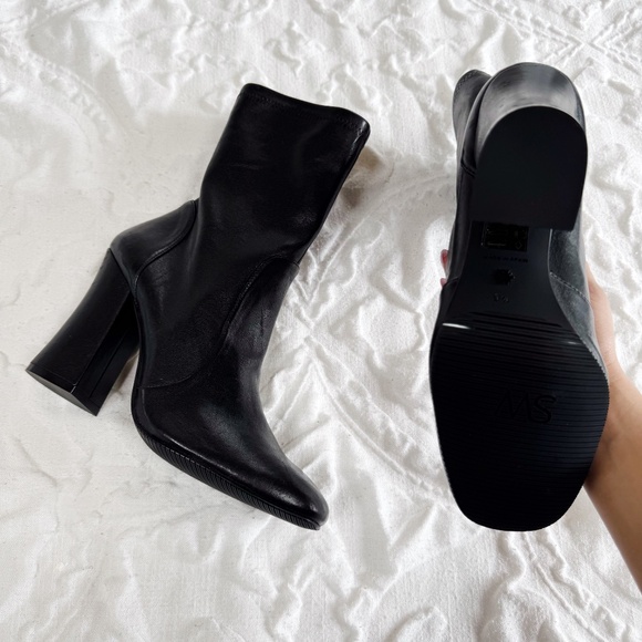 Stuart Weitzman Curve Block Leather 100 Booties Size 9.5 New Never Worn - Picture 7 of 7